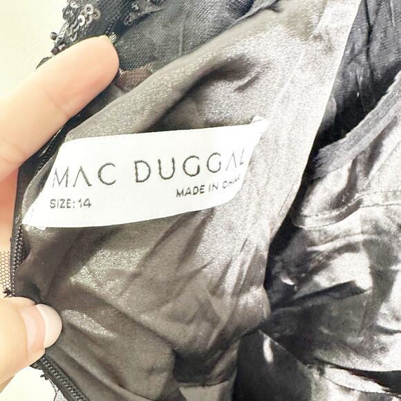 Mac Duggal 20362 Embellished Flutter Sleeve Bow Waist Dress Black Size 14 NEW - Picture 11 of 13